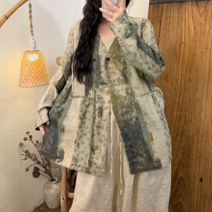 Comfort Linen Flowers Patterned Midi Blazer