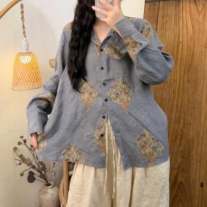 Business Chic Linen Printed Ladies Shirt