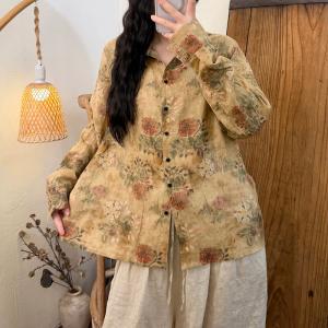 Business Chic Linen Printed Ladies Shirt