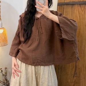 Bat Sleeves Drawstring Linen Hooded Cloak