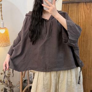 Bat Sleeves Drawstring Linen Hooded Cloak