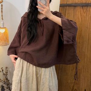 Bat Sleeves Drawstring Linen Hooded Cloak