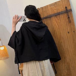 Bat Sleeves Drawstring Linen Hooded Cloak