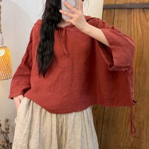 Bat Sleeves Drawstring Linen Hooded Cloak