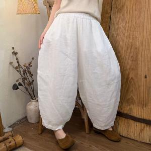 Pop Colors Large Size Ramie Resort Harem Pants