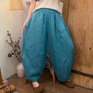 Pop Colors Large Size Ramie Resort Harem Pants