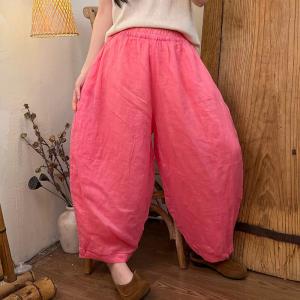 Pop Colors Large Size Ramie Resort Harem Pants