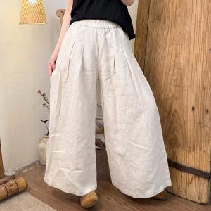 Business Chic Linen Pleated Wide Leg Pants