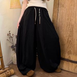 Drawstring Waist Cotton Long Sweat Pants for Women