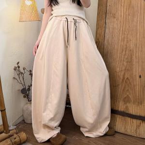 Drawstring Waist Cotton Long Sweat Pants for Women