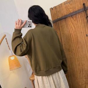 Solid Color Cotton Front Zip Baseball Jacket