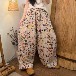 Colorful Graffiti Womens Linen Barrel Pants
