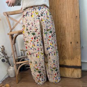 Colorful Graffiti Womens Linen Barrel Pants