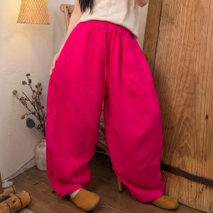 Resort Fashion Linen Drawstring Barrel Pants