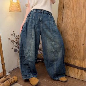 Street Style High Rise Barrel Jeans for Women
