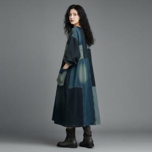 Contrast Colors Patchwork Midi Jean Dress