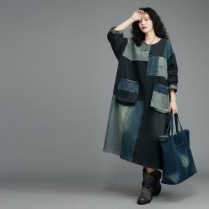 Contrast Colors Patchwork Midi Jean Dress