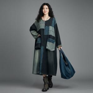 Contrast Colors Patchwork Midi Jean Dress