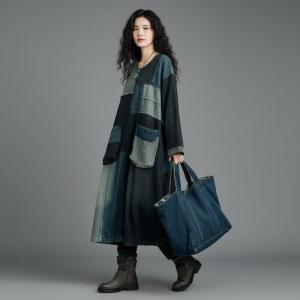 Contrast Colors Patchwork Midi Jean Dress