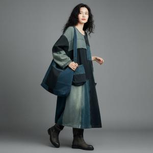 Contrast Colors Patchwork Midi Jean Dress