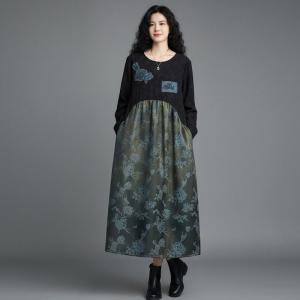 Applique Long Sleeve Jacquard Dress