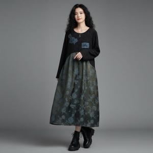 Applique Long Sleeve Jacquard Dress