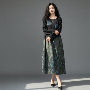 Applique Long Sleeve Jacquard Dress