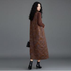 Coffee Loose Pleated Sundress with Long Sleeves Basic Tee