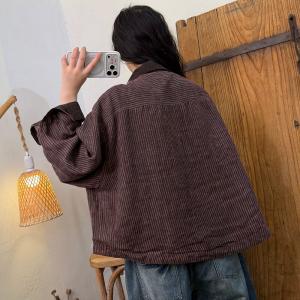 Big Flap Pockets Linen Striped Jacket