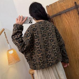 Ethnic Patterned Linen Short Coat