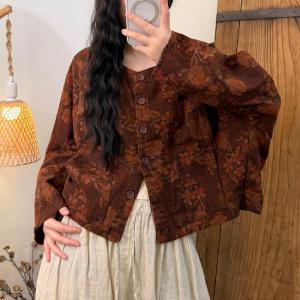 Ethnic Patterned Linen Short Coat