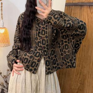 Ethnic Patterned Linen Short Coat
