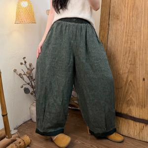 Vertaical Stripes High Rise Linen Carrot Pants