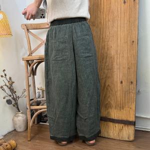 Vertaical Stripes High Rise Linen Carrot Pants