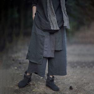 Patchwork Layering Linen Fisherman Pants
