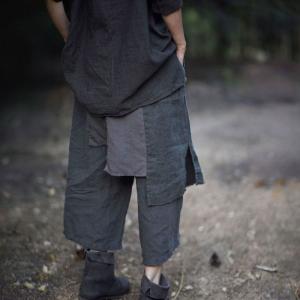 Patchwork Layering Linen Fisherman Pants