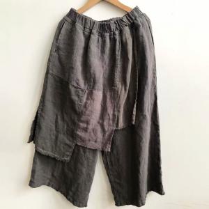 Patchwork Layering Linen Fisherman Pants