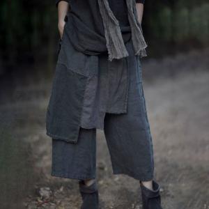 Patchwork Layering Linen Fisherman Pants