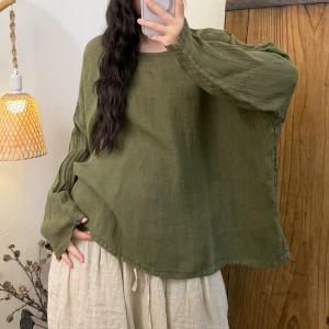 Causal Long Sleevels Linen Plain Tunic