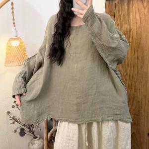 Causal Long Sleevels Linen Plain Tunic