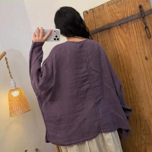 Causal Long Sleevels Linen Plain Tunic