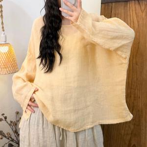 Causal Long Sleevels Linen Plain Tunic
