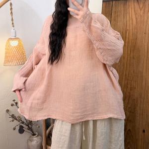 Causal Long Sleevels Linen Plain Tunic