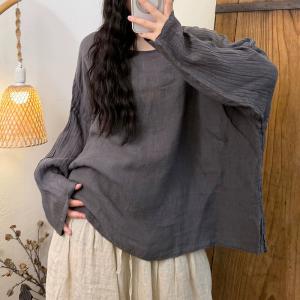 Causal Long Sleevels Linen Plain Tunic