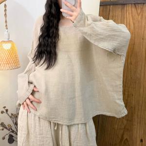 Causal Long Sleevels Linen Plain Tunic