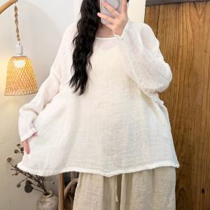 Causal Long Sleevels Linen Plain Tunic