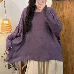 Causal Long Sleevels Linen Plain Tunic