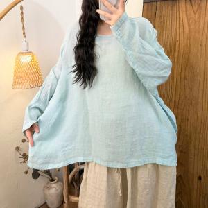 Causal Long Sleevels Linen Plain Tunic