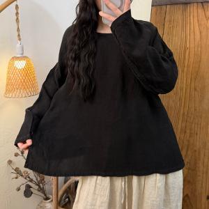 Crew Neck Long Sleeves Plain Flax Clothing