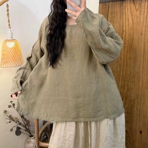 Crew Neck Long Sleeves Plain Flax Clothing